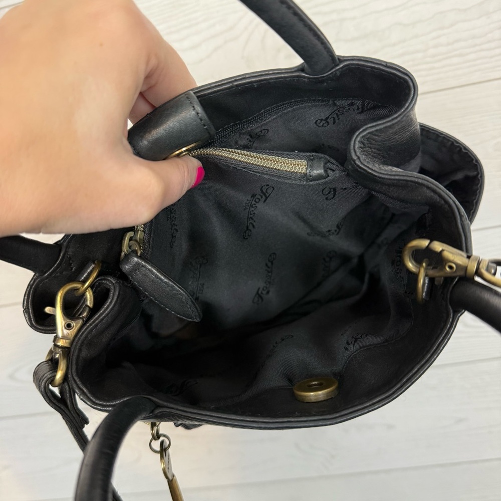 Fossil Vintage Black Pebbled Leather Satchel Crossbody Bag - Picture 9 of 10